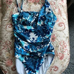 Bleu Rod Beattie Blue Floral One Piece Swimsuit - One Shoulder Detachable strap